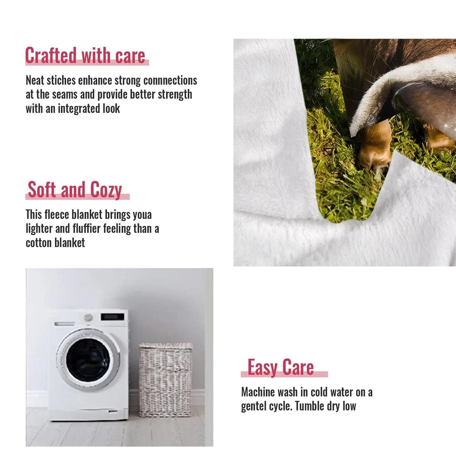 Покривало YISUMEI Фланель М'яка Флісова Покривало Накидка на ліжко Стара Коров'яча Ферма Корови 150 x 200 см, фото №4