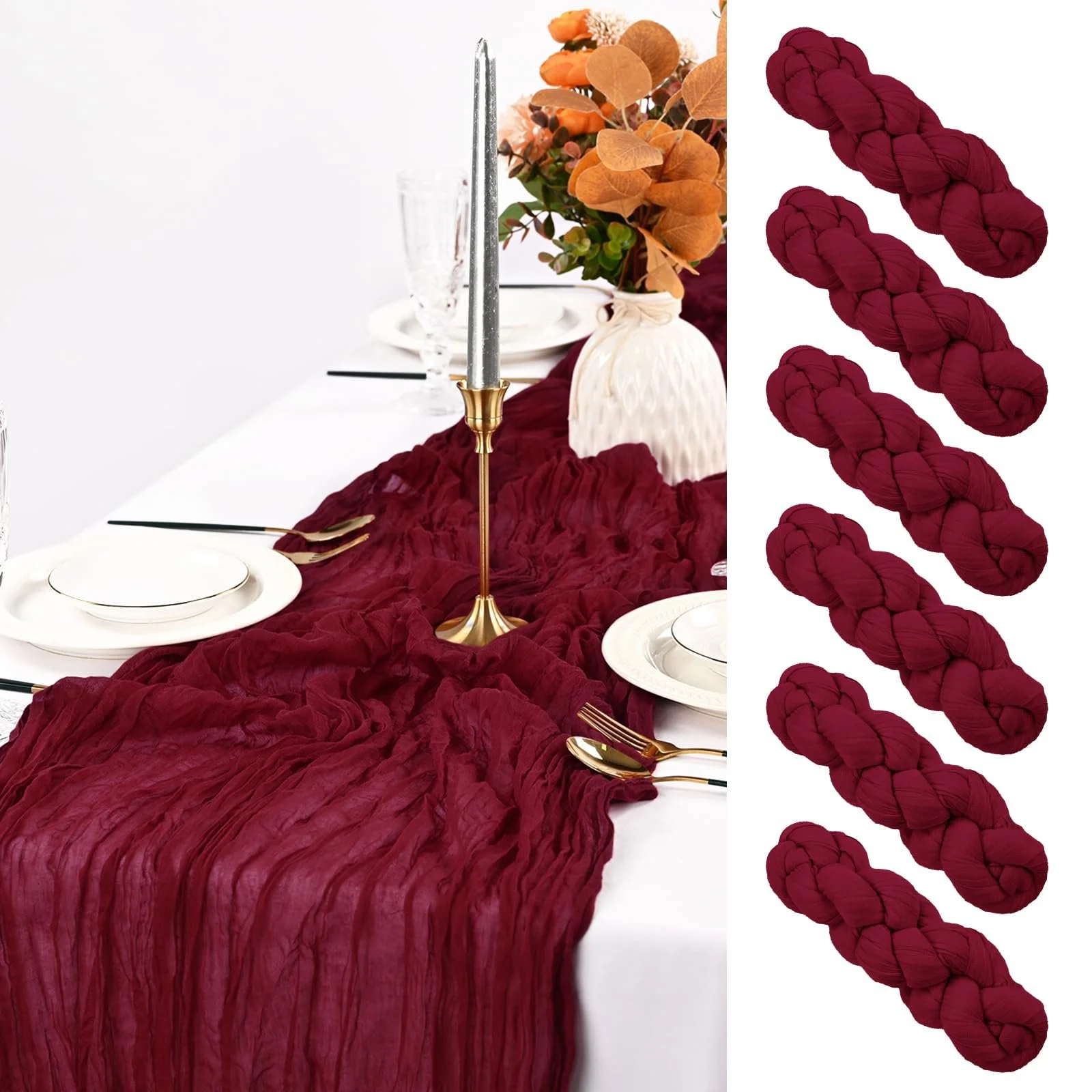 Настільні доріжки 6 шт. Cheesecloth 90 x 300 см Марлева тканина Бордові, фото №1 Настільні доріжки 6 шт. Cheesecloth 90 x 300 см Марлева тканина Бордові, фото №1