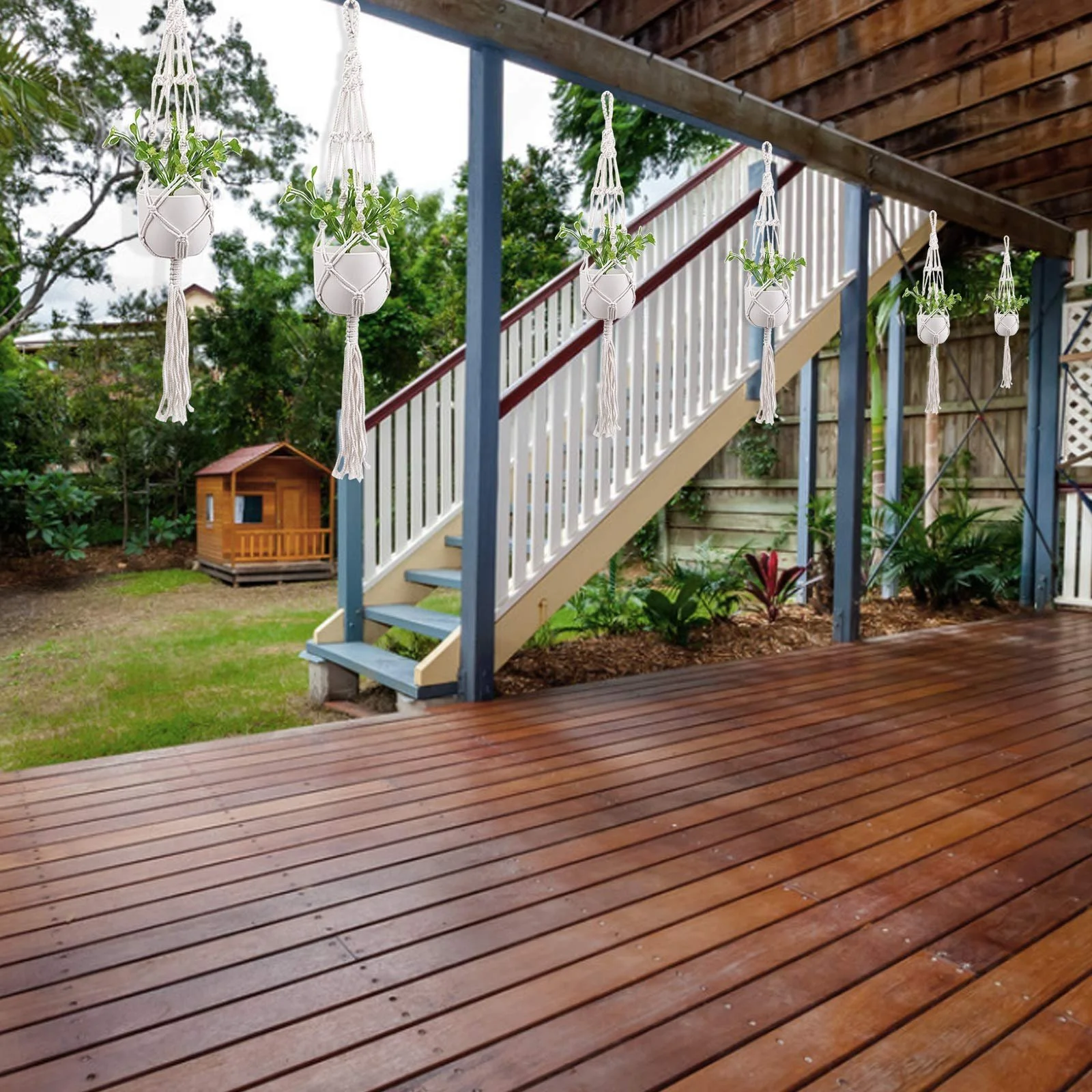 Макраме-держатель для растений Skyzone Набор 2 шт. Хлопковая веревка 105 см Белый, фото №7