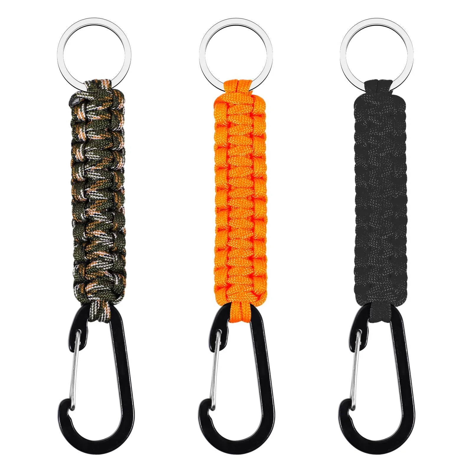 Брелок Paracord XREE 3 шт. Чорний, помаранчевий та камуфляжний, фото №1