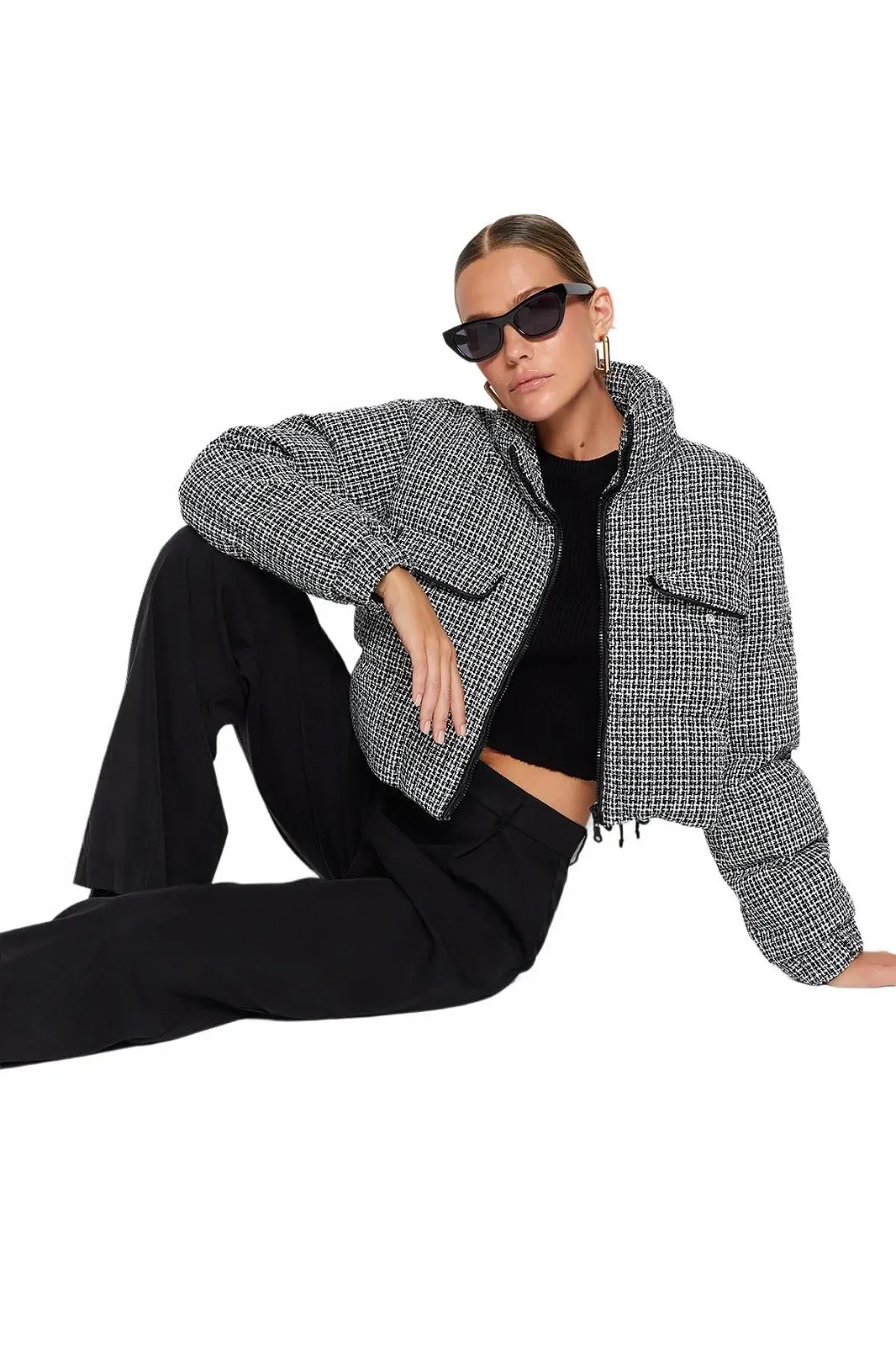 Пальто TRENDYOL в клетку/клетчатое обычное, фото №2