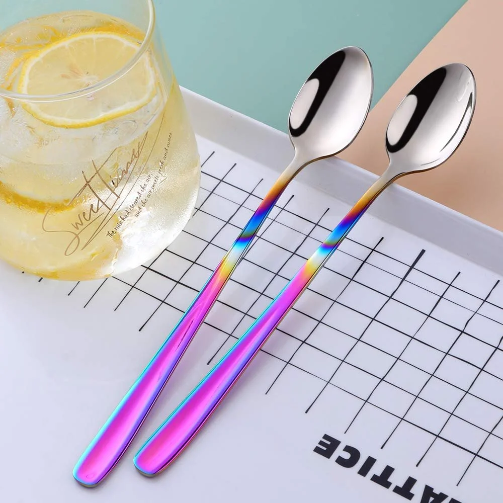 Ложка для лате з нержавіючої сталі 18/10 Gradient Rainbow, набір з 4 ложок з довгою ручкою для морозива та гарячого шоколаду, можна мити в посудомийній машині, фото №7 Ложка для лате з нержавіючої сталі 18/10 Gradient Rainbow, набір з 4 ложок з довгою ручкою для морозива та гарячого шоколаду, можна мити в посудомийній машині, фото №7