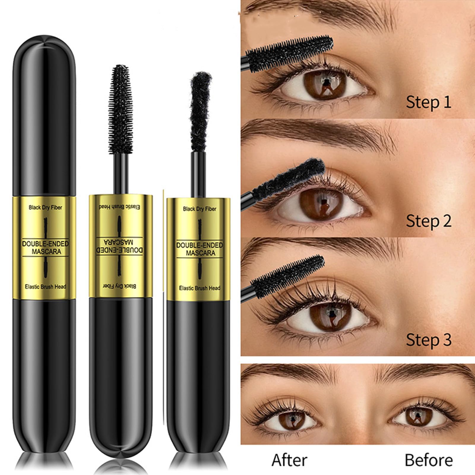 Mascara 2-in-1 водостойкий для удлинения и объёма, натуральный вид и искусственные ресницы, 4D Silk Fibre черный, фото №7