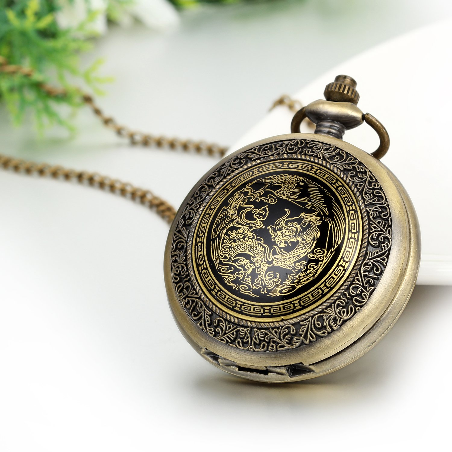 Карманные часы JewelryWe Father's Day Gift Pocket Watch Men's Retro Royal Flush / Compass / Flowers / Bell / Motorcycle Chain Watch Аналоговые Кварцевые Подвеска с Цепочкой Ожерелье Бронзовый Подарок для Мужчин, фото №3