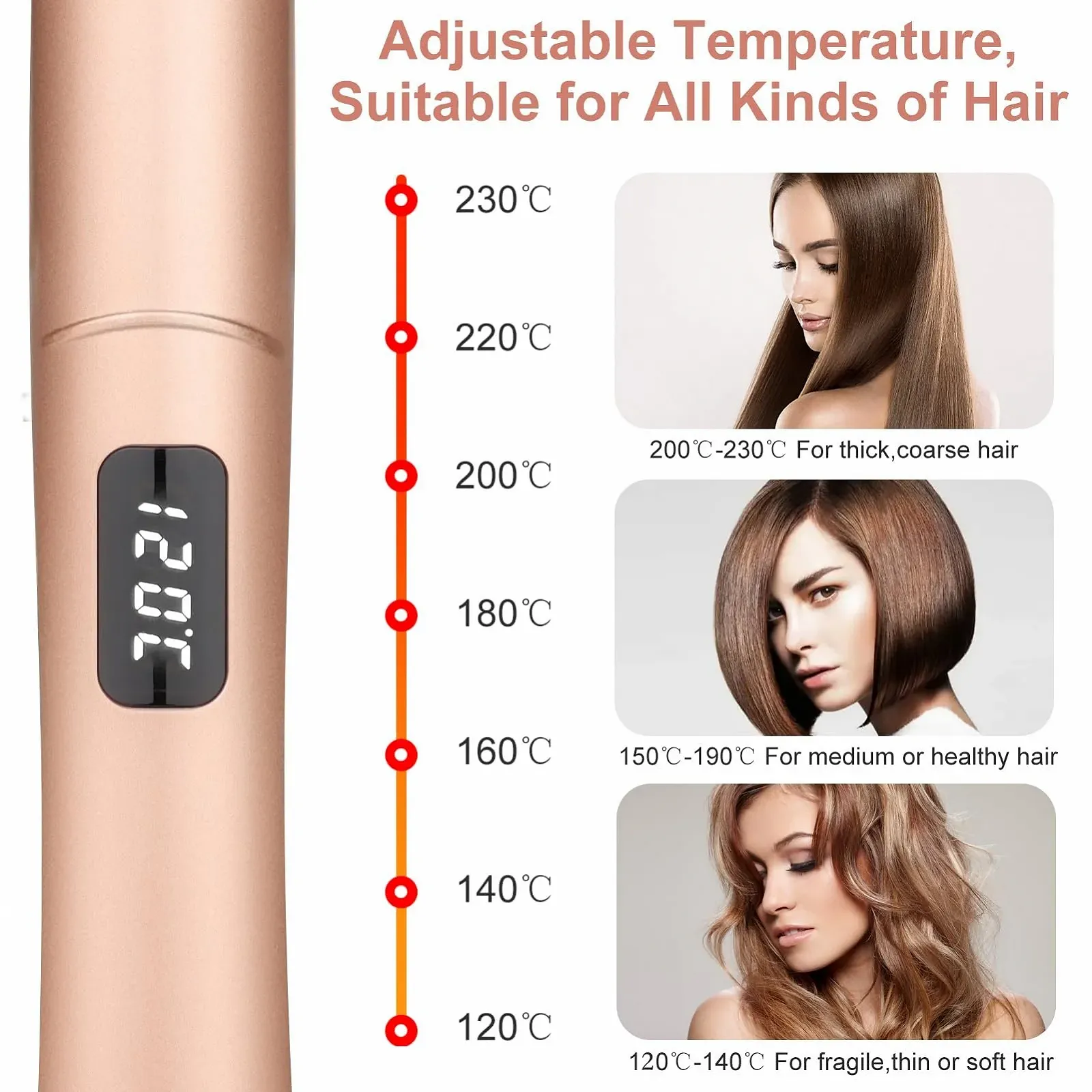 Выпрямитель для волос 2-в-1 LCD 120°C - 230°C Керамические пластины, фото №5