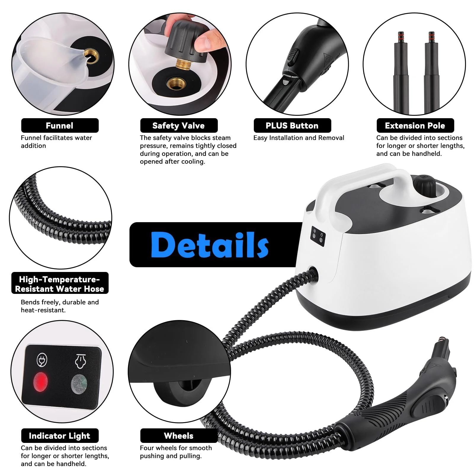 Пароочисник для підлоги 2000 Вт 1600 мл 4 бар з 15 аксесуарами, фото №4 Пароочисник для підлоги 2000 Вт 1600 мл 4 бар з 15 аксесуарами, фото №4