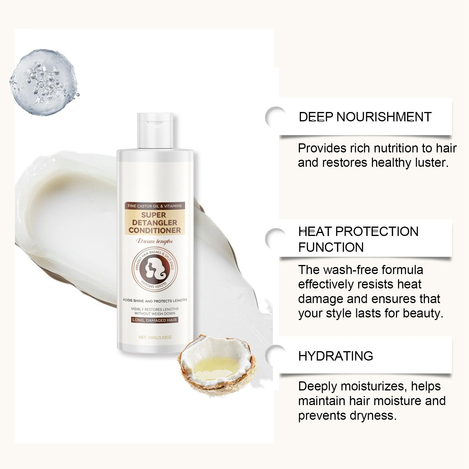 Кондиціонер для волосся Urd698 Миючий 100 мл Бежевий 3.6 x 3.6 x 12 см, фото №6