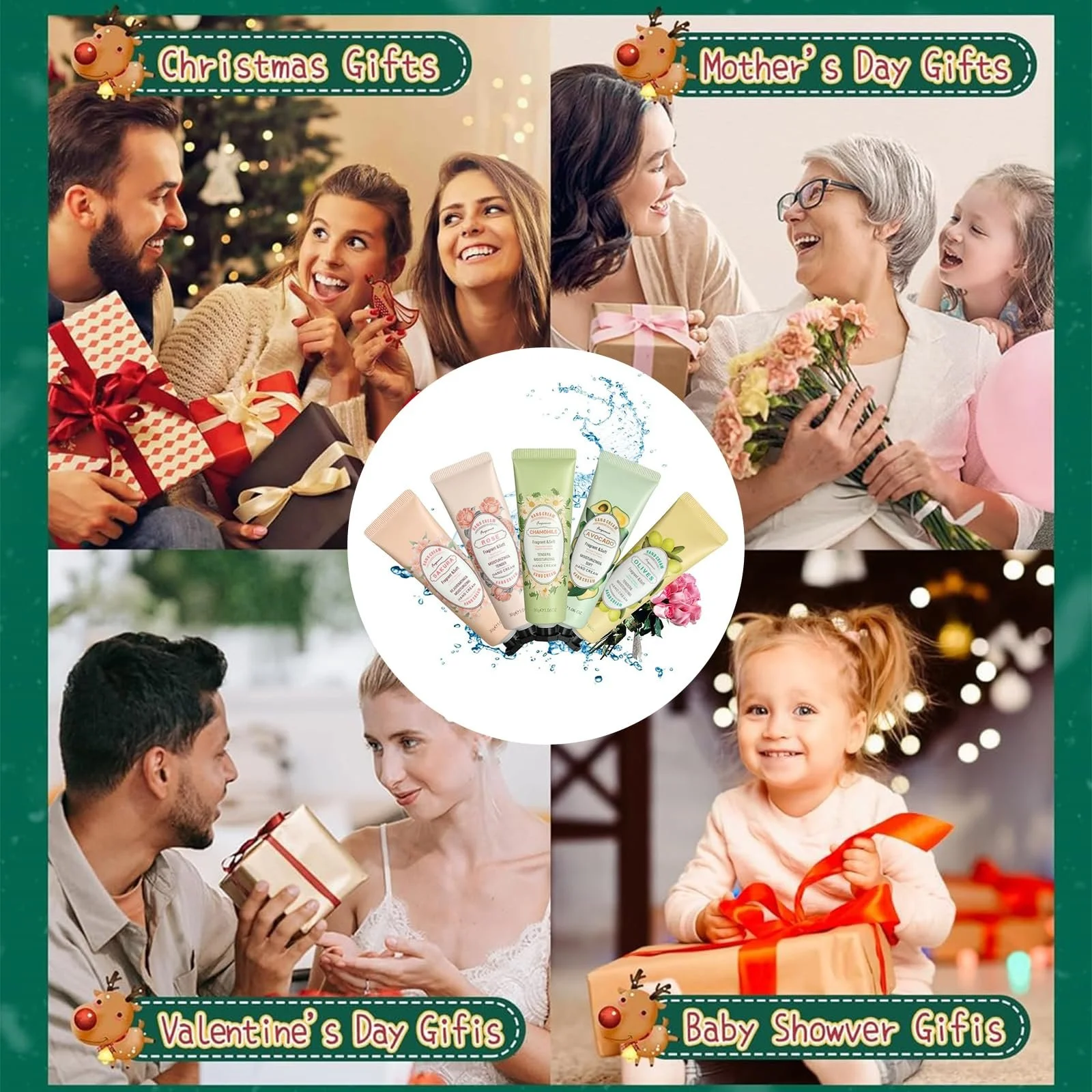 Набір різдвяних кремів для рук, міні-набір з 5 кремів для рук, Квітковий і фруктовий зволожувальний крем, фото №6