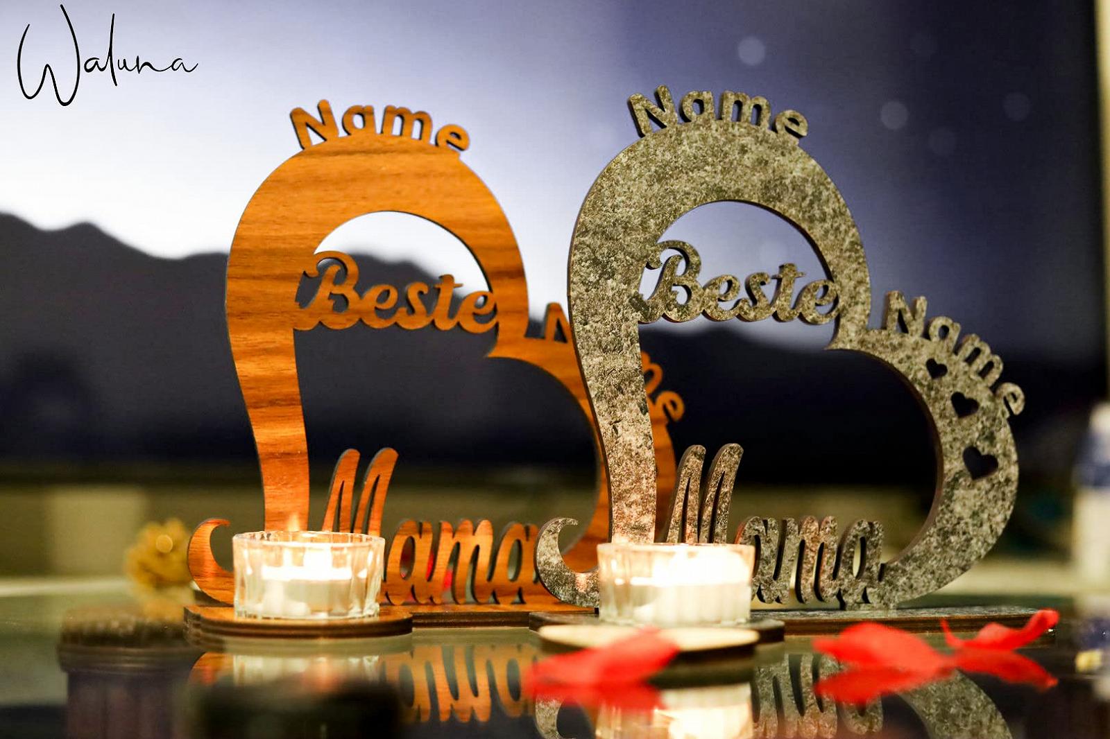 Тримач для чайного свічки Waluna® Best Mum Персоналізований з двома іменами Серце День матері День народження 12 кольорів, фото №3