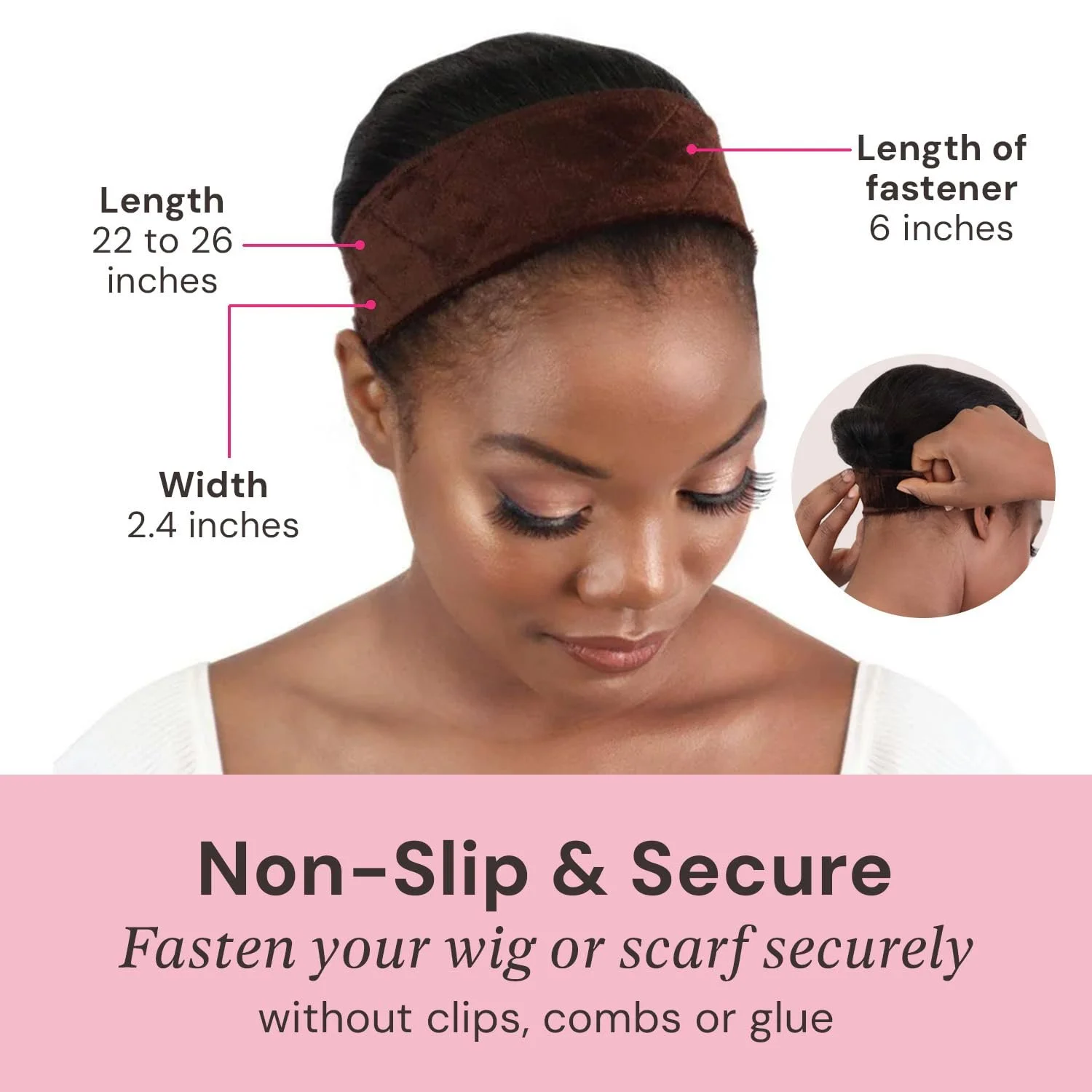 Пов'язка для перуки Milano Original WiGrip Регульована Шоколадно-коричневий (2 шт), фото №3