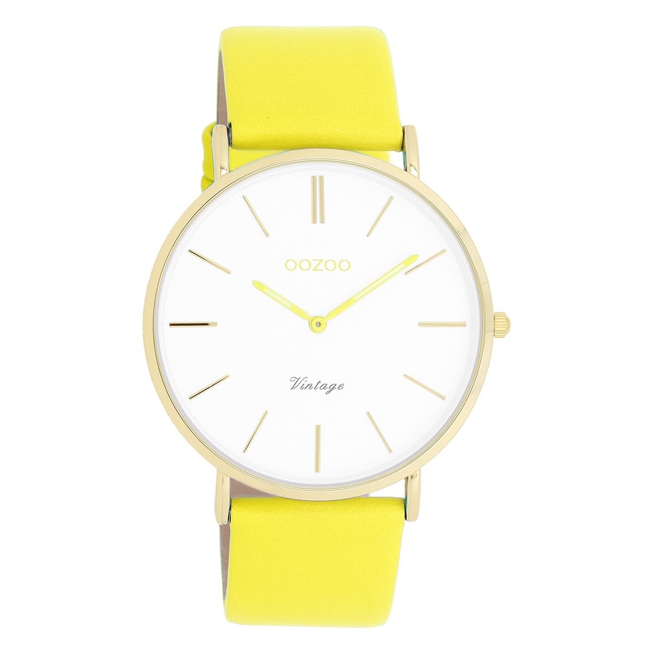 Часы OOZOO Vintage Fluo Yellow - Without, золото белый, ремешок., фото №1