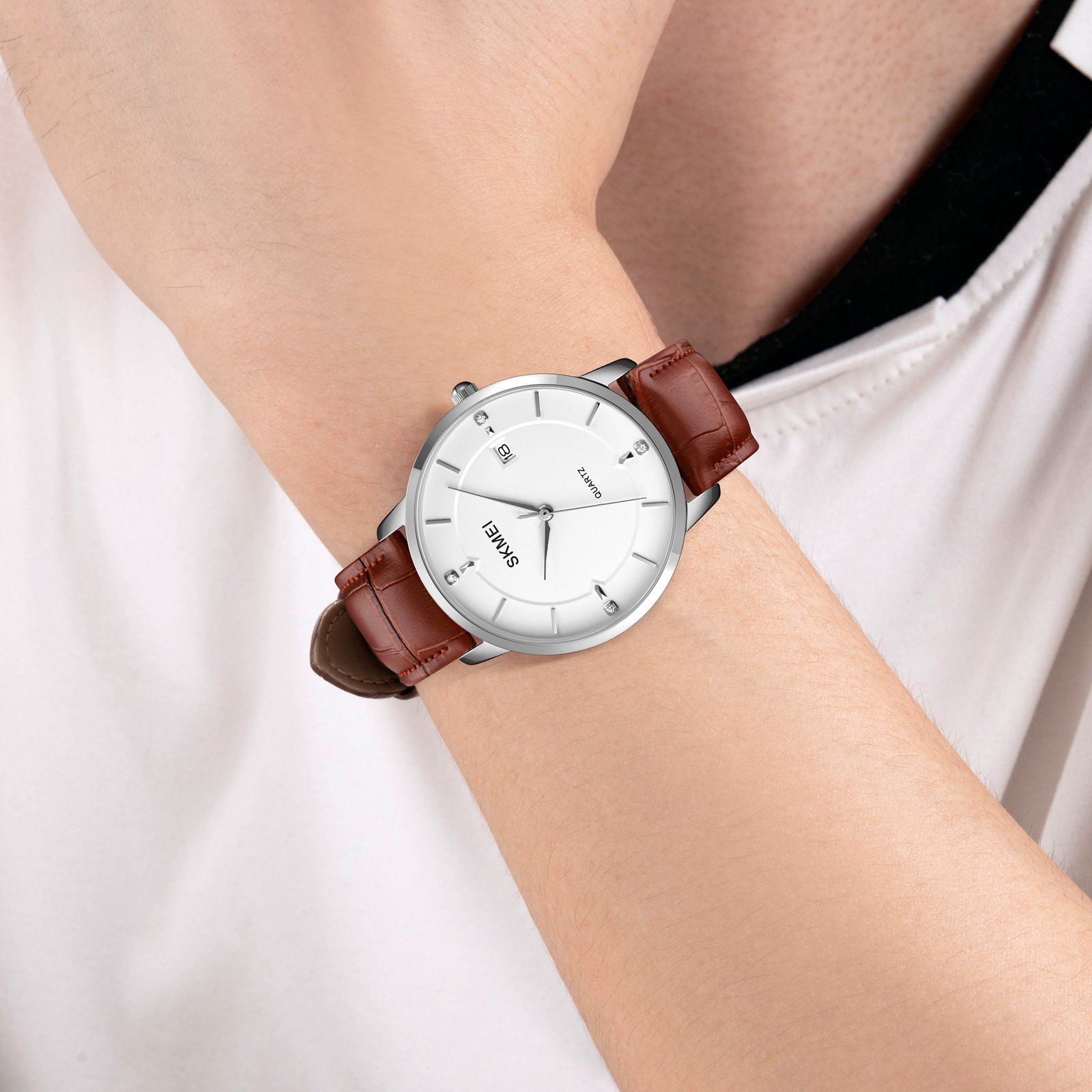 Годинник Skmei 1801LSIBN Silver-White Brown Leather, фото №3