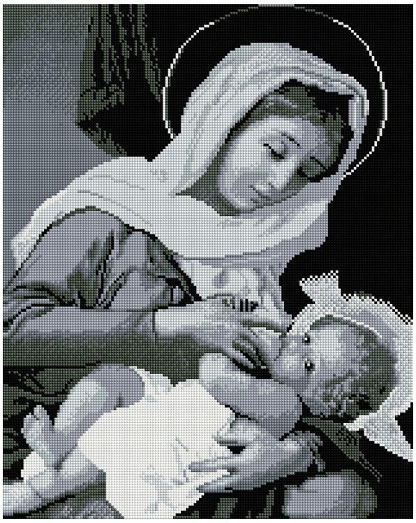 SPR070 Набір діамантової мозаїки на підрамнику 40х50 Годувальниця сіра монохром, фото №1