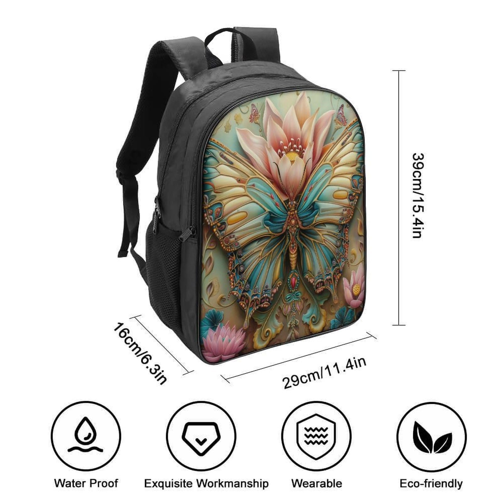 Рюкзак RSIUUODNF Butterfly 3D Для дітей Дитячий Великі кишені для дівчаток Шкільний ранець Подарунки до школи Сумка 40x28x16 см, фото №2