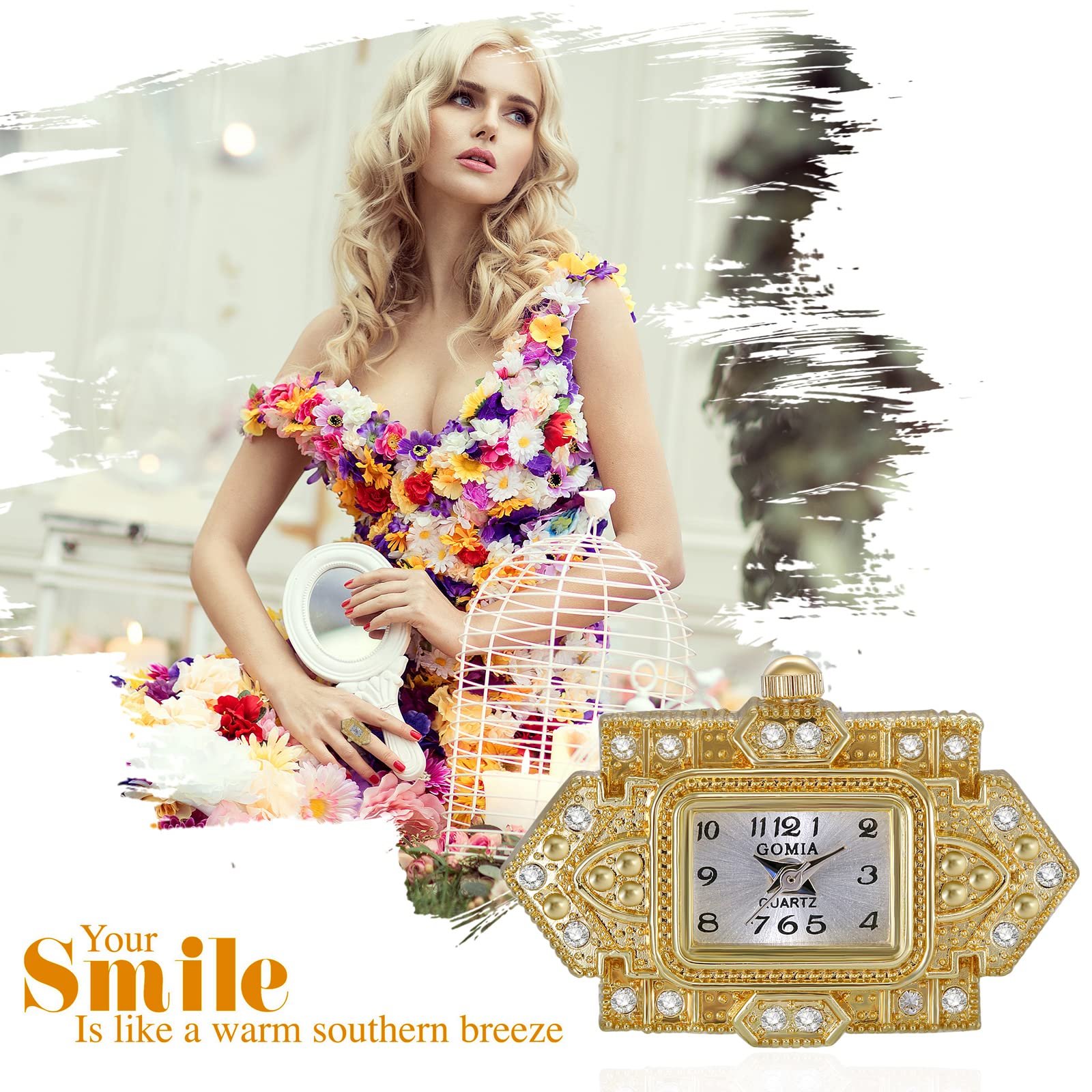 Кольцо-часы Женские JewelryWe Кварцевые Аналоговые Ретро Цветы С резьбой Со стразами Нержавеющая сталь Регулируемые Прямоугольный циферблат Золотой Серебряный, фото №4 Кольцо-часы Женские JewelryWe Кварцевые Аналоговые Ретро Цветы С резьбой Со стразами Нержавеющая сталь Регулируемые Прямоугольный циферблат Золотой Серебряный, фото №4