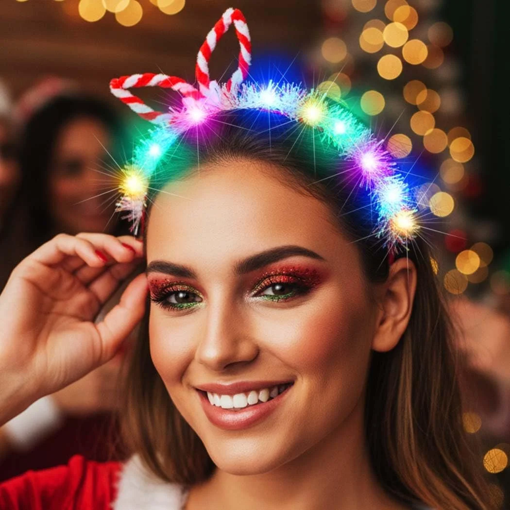 Різдвяна Обруч Reaky з червоним бантом, блискучі різдвяні аксесуари для волосся для жінок, фото №4