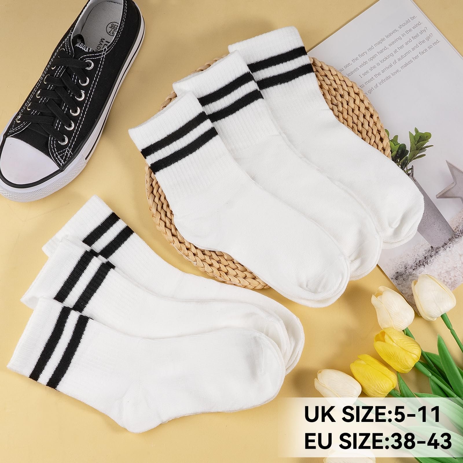 Носки хлопковые спортивные с полосками, 6 пар, размер 36-43, фото №5