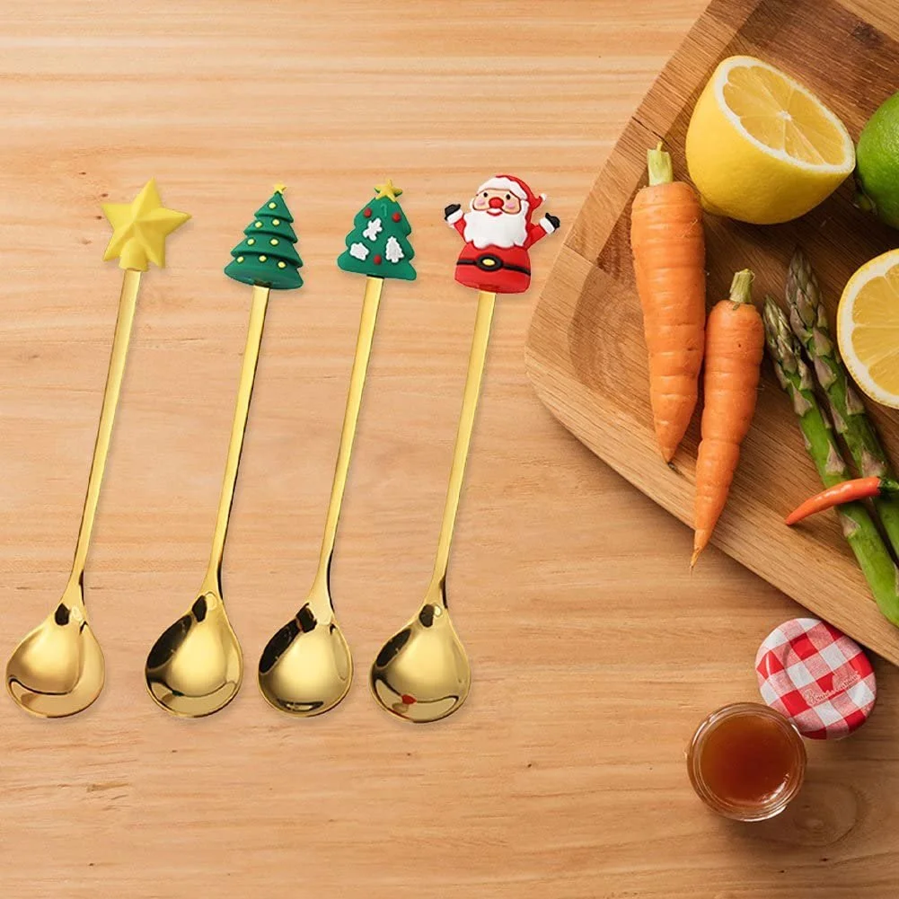 Чайна ложка Різдво, набір 4 шт., нержавіюча сталь, милий набір чайних ложок, фото №2