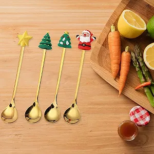 Чайная ложка Рождество, набор 4 шт, нержавеющая сталь, милый набор чайных ложек, ложка для мороженого, для размешивания десертов, сахара, кофейная посуда, подарки synthetic.ua - Фото 1