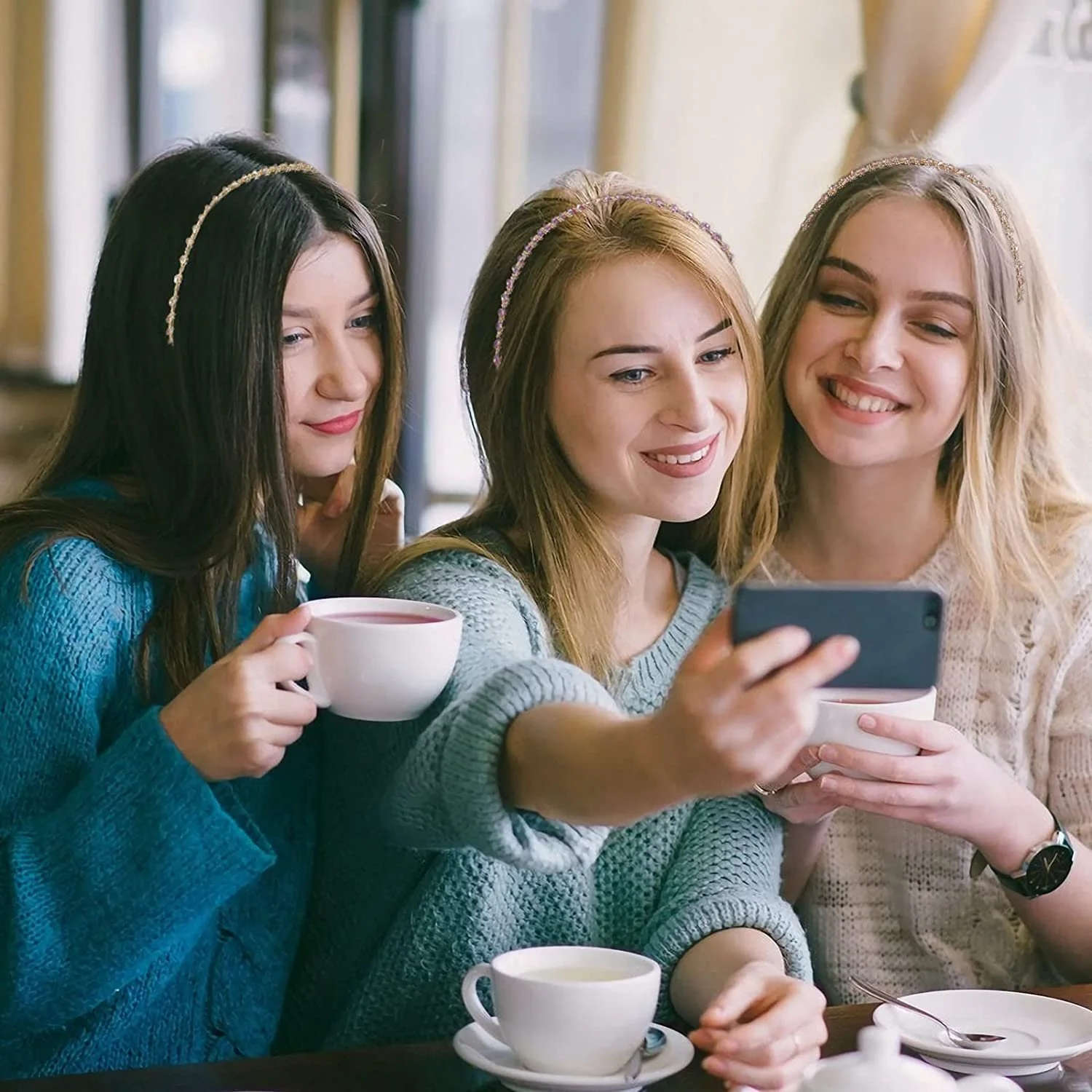 Набір з 5 еластичних обручів для волосся з кришталевими стразами для дівчат, фото №4