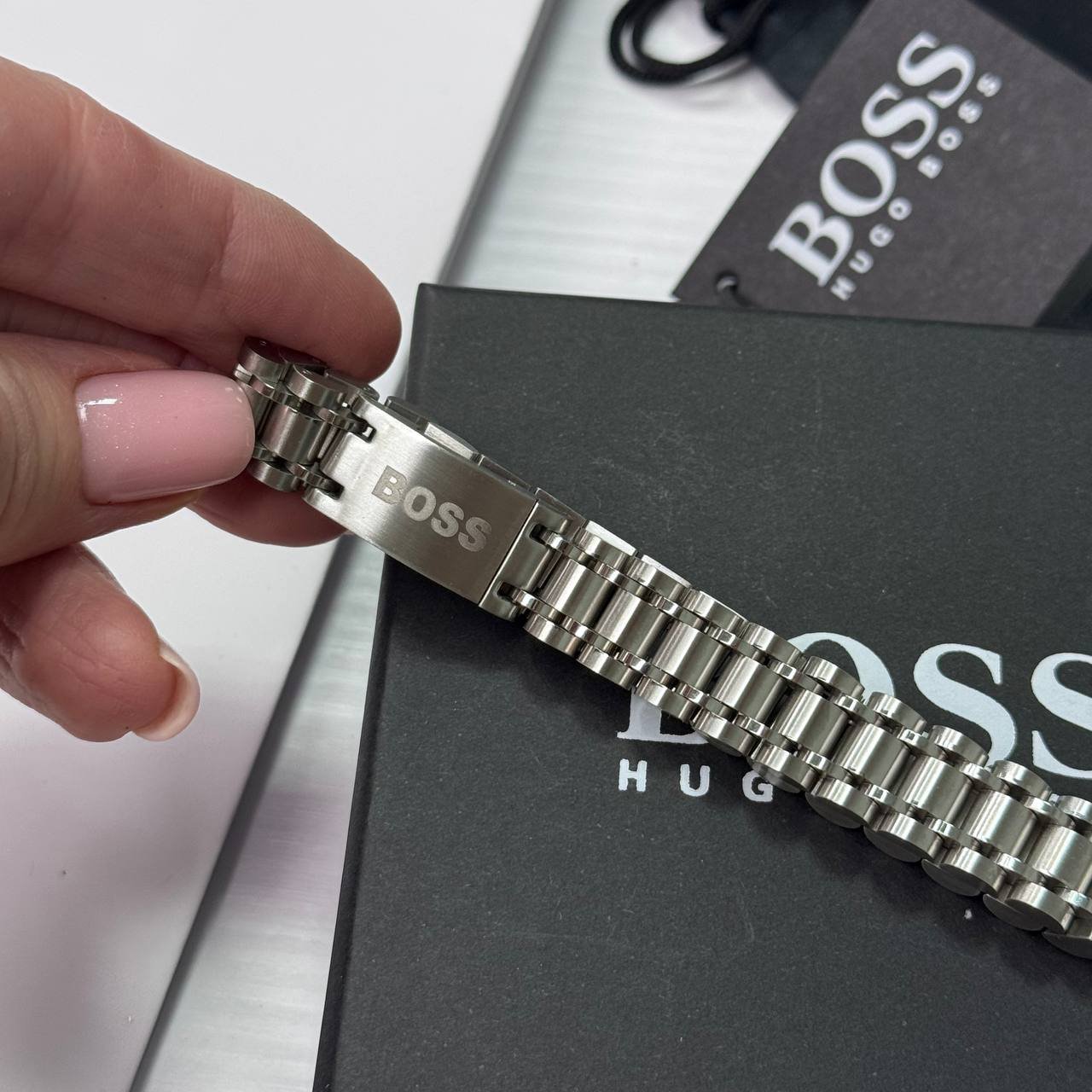 Чоловічий браслет на руку сталевий срібного кольору в подарунковій упаковці, фото №3