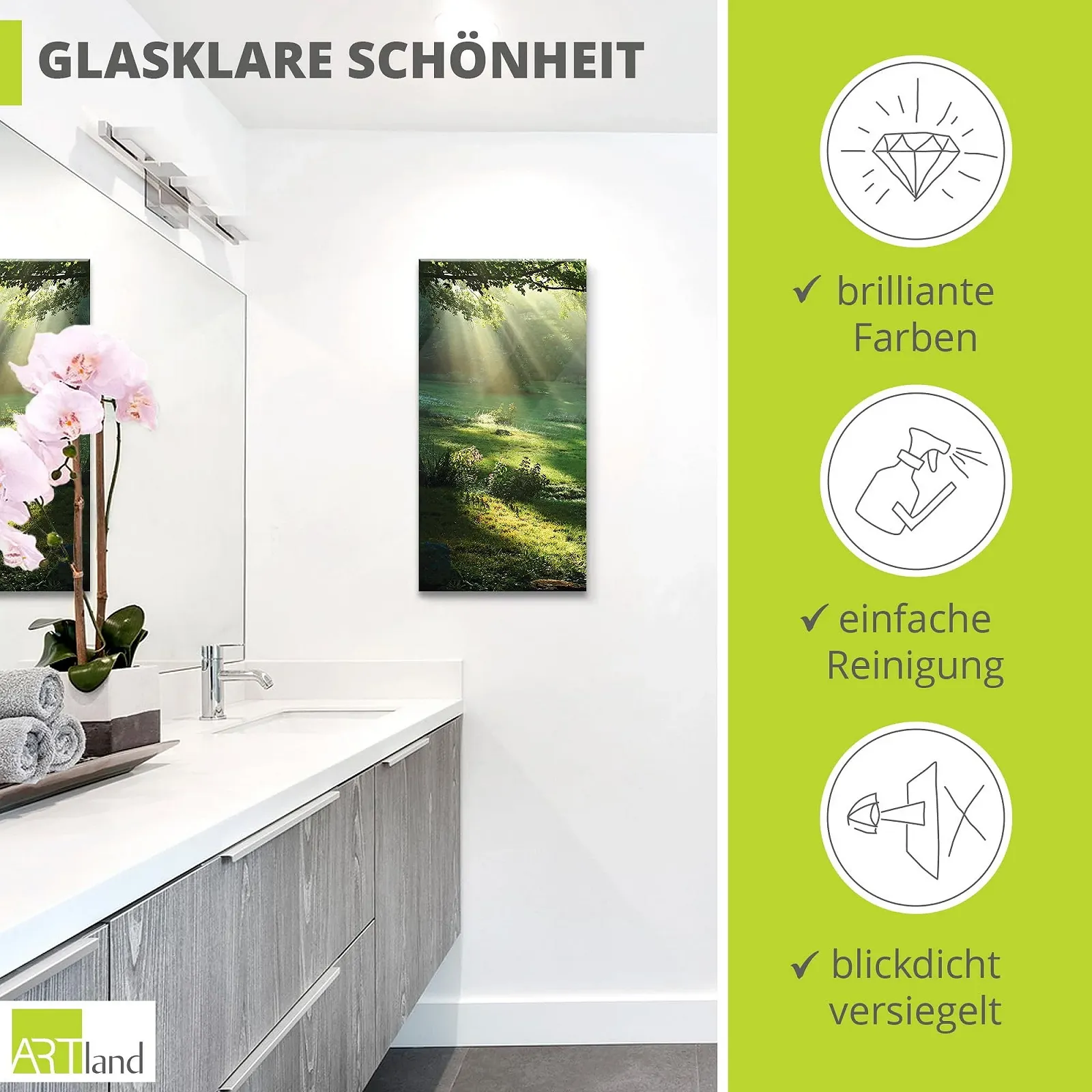 Скляна картина ARTland T5XX Природа Пейзаж Ліс Сонце Літня лука Листя Дерево 50 x 100 см, фото №2 Скляна картина ARTland T5XX Природа Пейзаж Ліс Сонце Літня лука Листя Дерево 50 x 100 см, фото №2