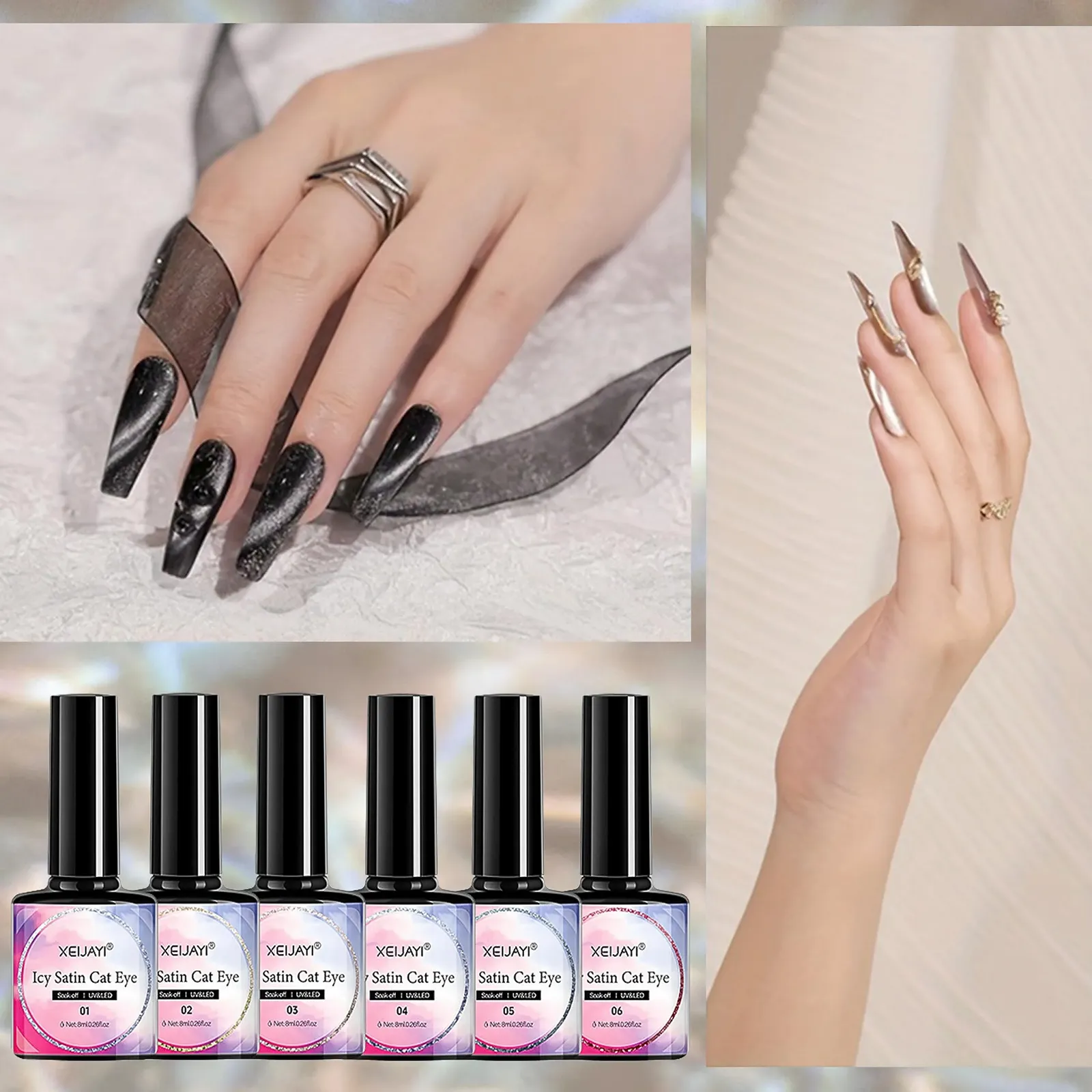 Гель-лак для ногтей Кошачий глаз 9D Cateye UV Gel Nail Polish Set 6 цветов, фото №2