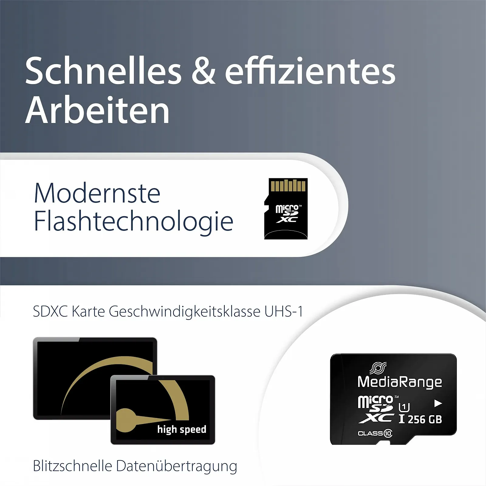 Карта пам'яті MediaRange Micro SDXC 256GB Speed Class 10 з SD-адаптером, фото №3 Карта пам'яті MediaRange Micro SDXC 256GB Speed Class 10 з SD-адаптером, фото №3
