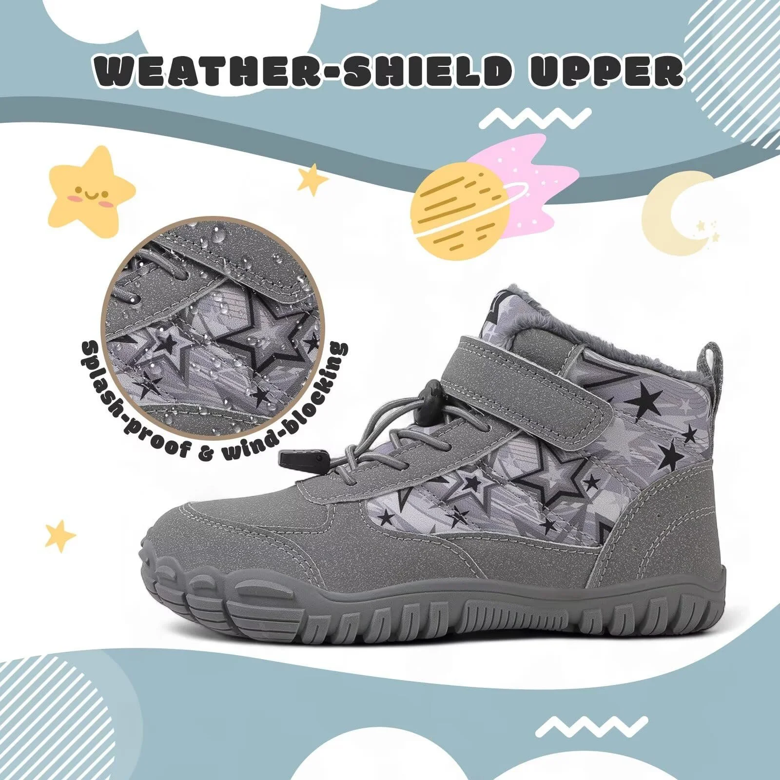 Зимняя обувь босиком Детская теплая зимняя обувь для мальчиков и девочек Легкие нескользящие, фото №3