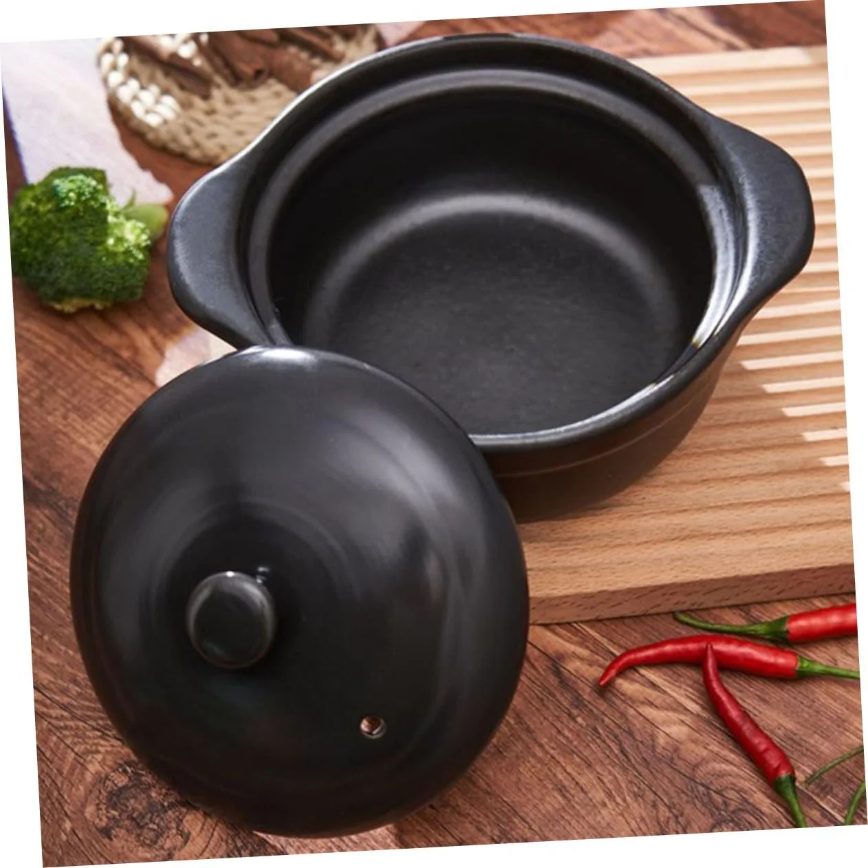 Кастрюля Toyvian керамическая с крышкой и двумя ручками термостойкая для тушения и супов, фото №5