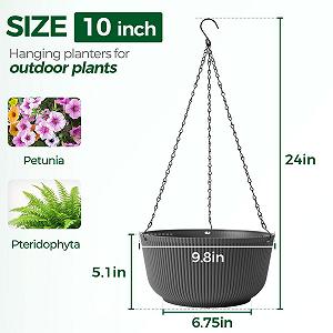 Підвісні вазони T4U Набір з 2 шт. Φ25 см з ланцюгами та системою поливу Чорний матовий synthetic.ua - Фото 1