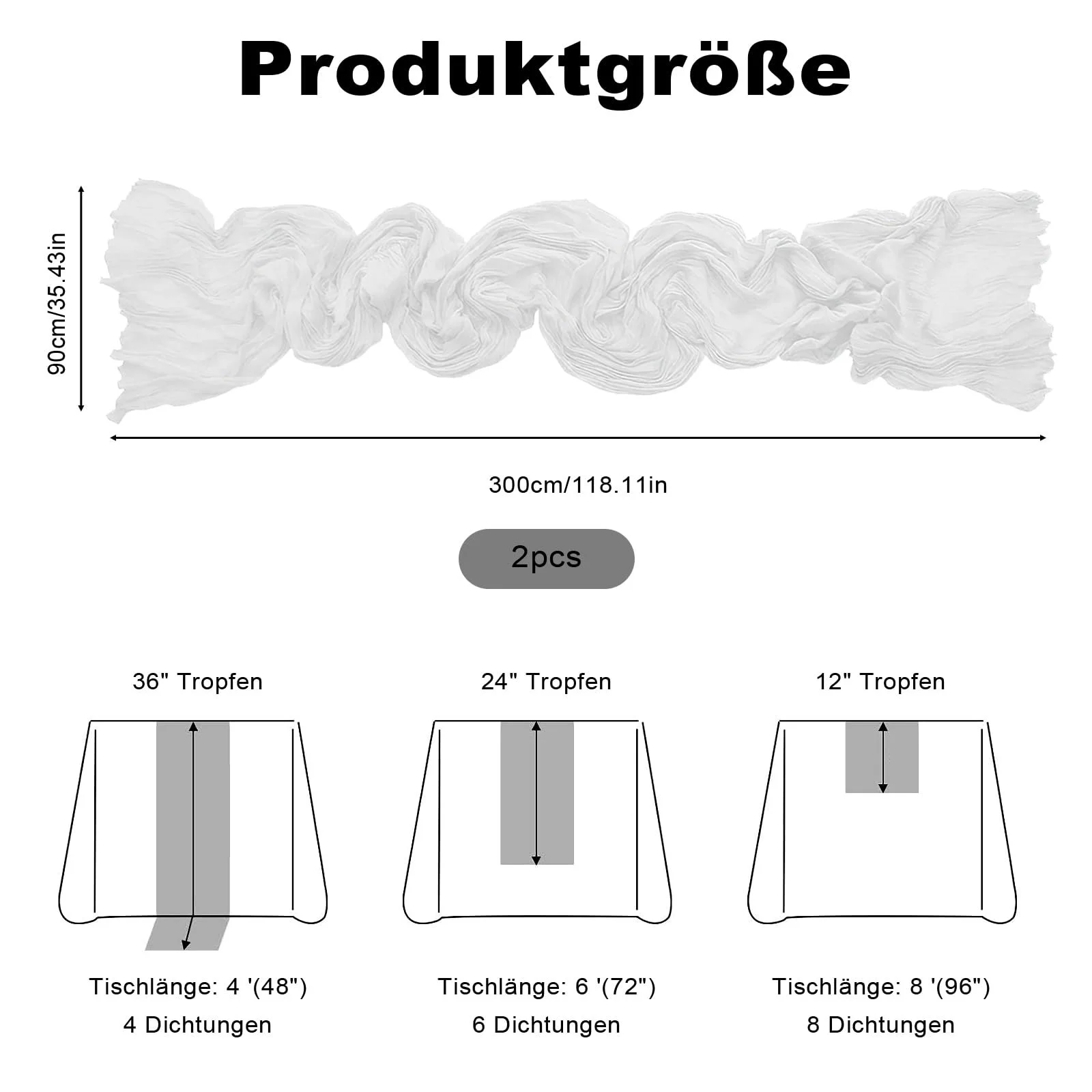 Ранер для столу Cheesecloth Набір 2 шт. 90 x 300 см Білий, фото №2 Ранер для столу Cheesecloth Набір 2 шт. 90 x 300 см Білий, фото №2