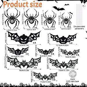 Набір наклейок для декору на Хелловін 24 LED Кажани Гарбузи Павуки 3D synthetic.ua - Фото 1