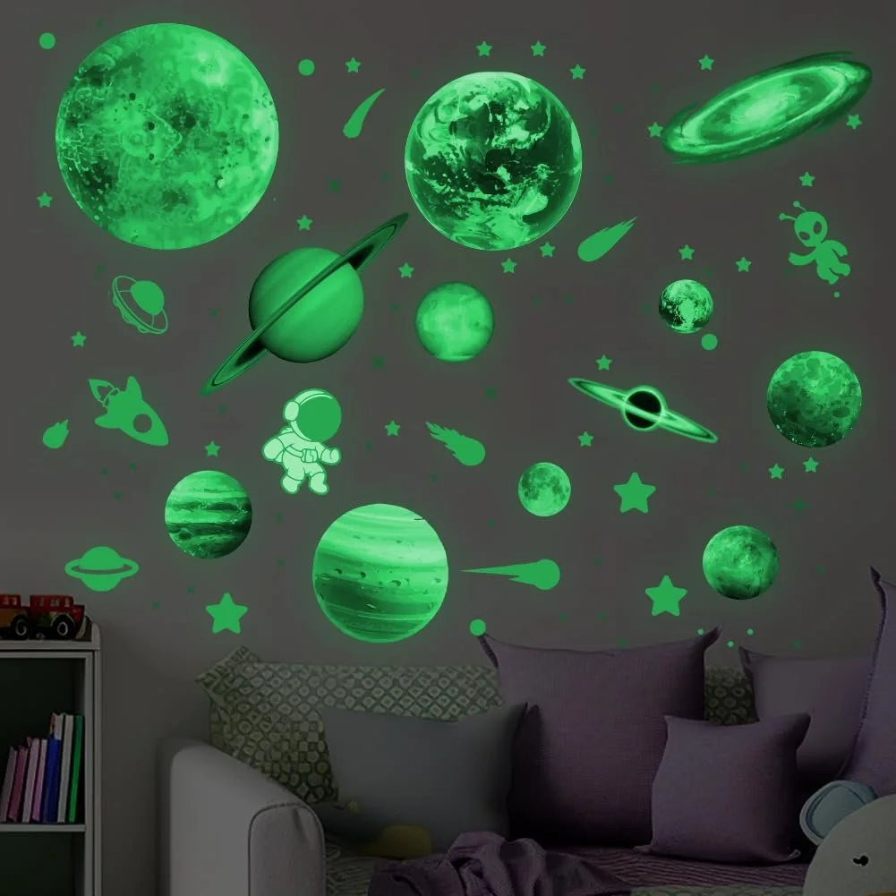 Світні наклейки на стіну SUPERDANT Галактика Планети 4 аркуші 31 x 26 см, фото №1