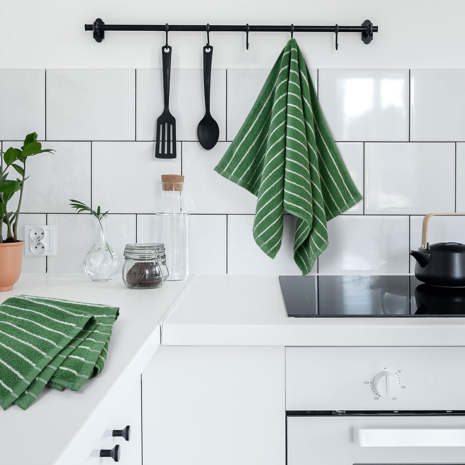 Набір рушників Jacquotha Green Stripe 2 штуки 14" x 29" Лісовий зелений, фото №2