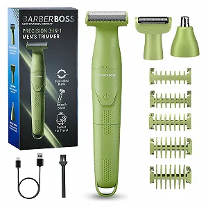 Електробритва BarberBoss QR-2302 3-в-1 для бороди, волосся та тіла, бездротовий з USB-зарядкою, зелений - Фото 1