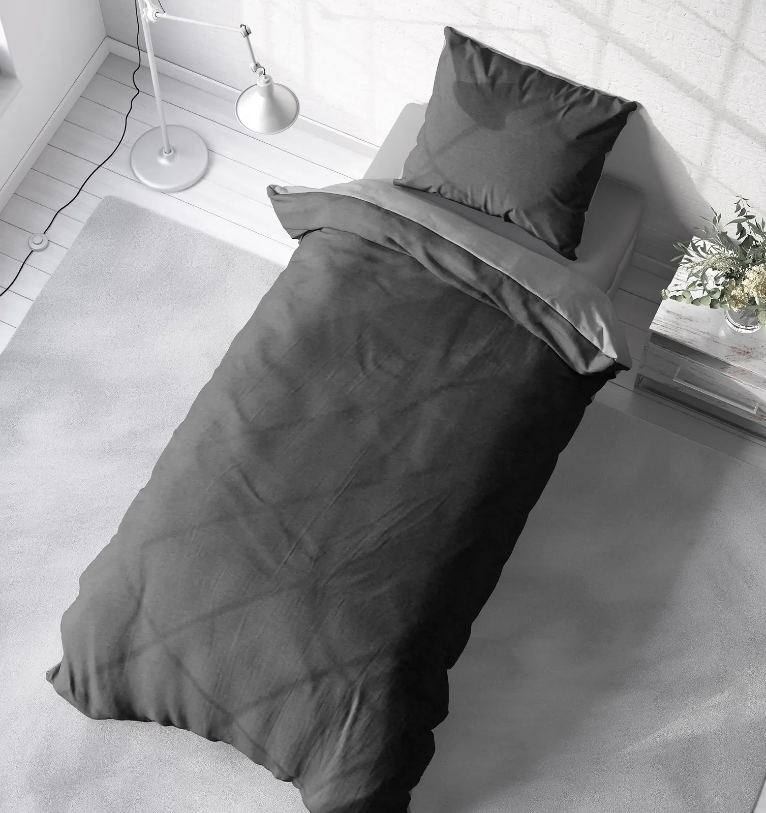 Постільна білизна one-home Jersey 135 x 200 см бавовна з блискавкою Сірий меланж, фото №4