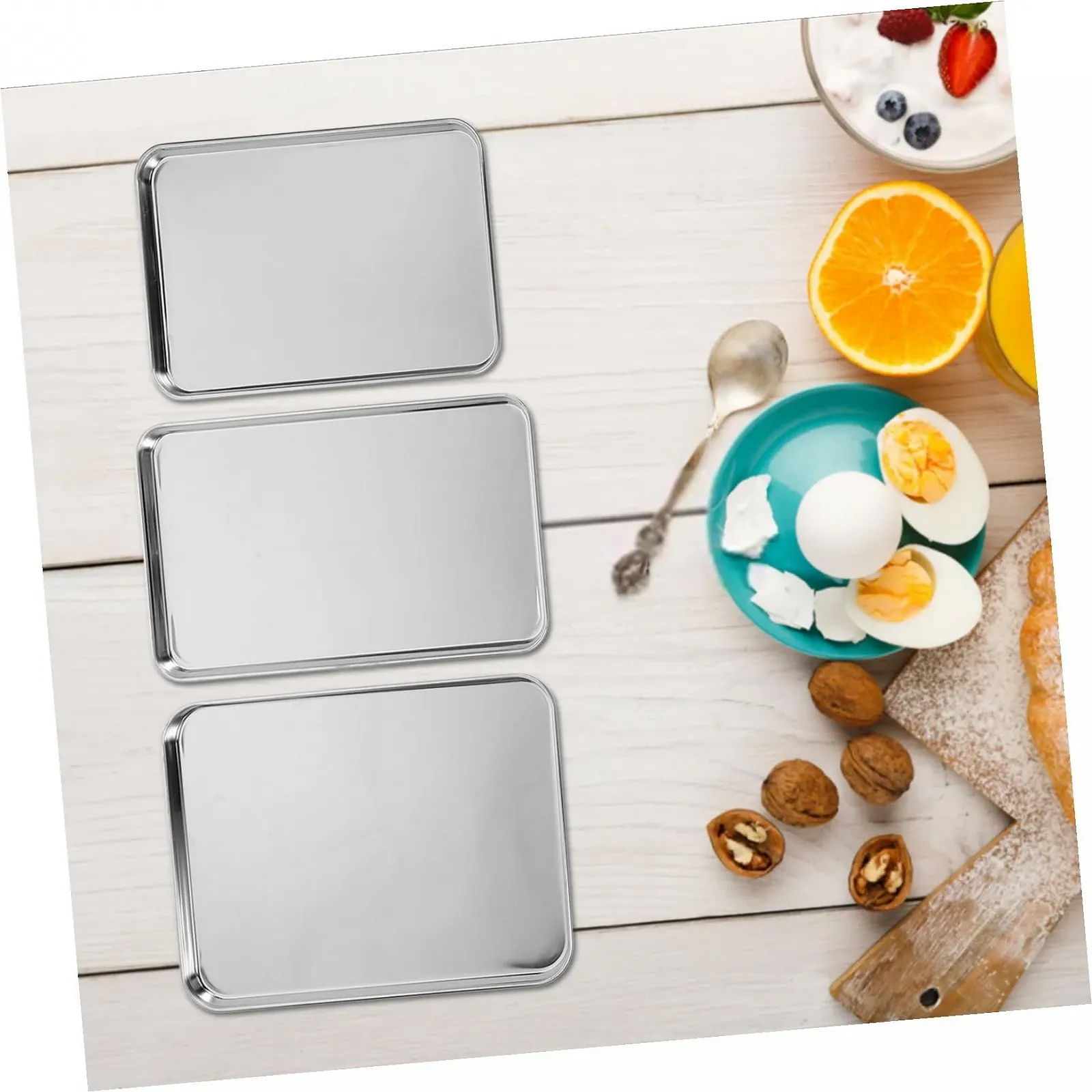 Набір форм для запікання та сервірувальних тарілок із 3 шт прямокутні з нержавіючої сталі для лазаньї та випікання, фото №7