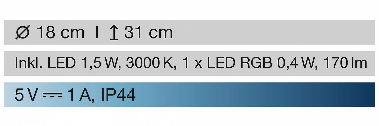 Настільна лампа FHL easy! Trivento вулична акумуляторна 1x LED 1,5 Вт + 0,4 Вт RGB 3000 К 170 Лм Пісочний чорний/Пісочний білий, фото №7