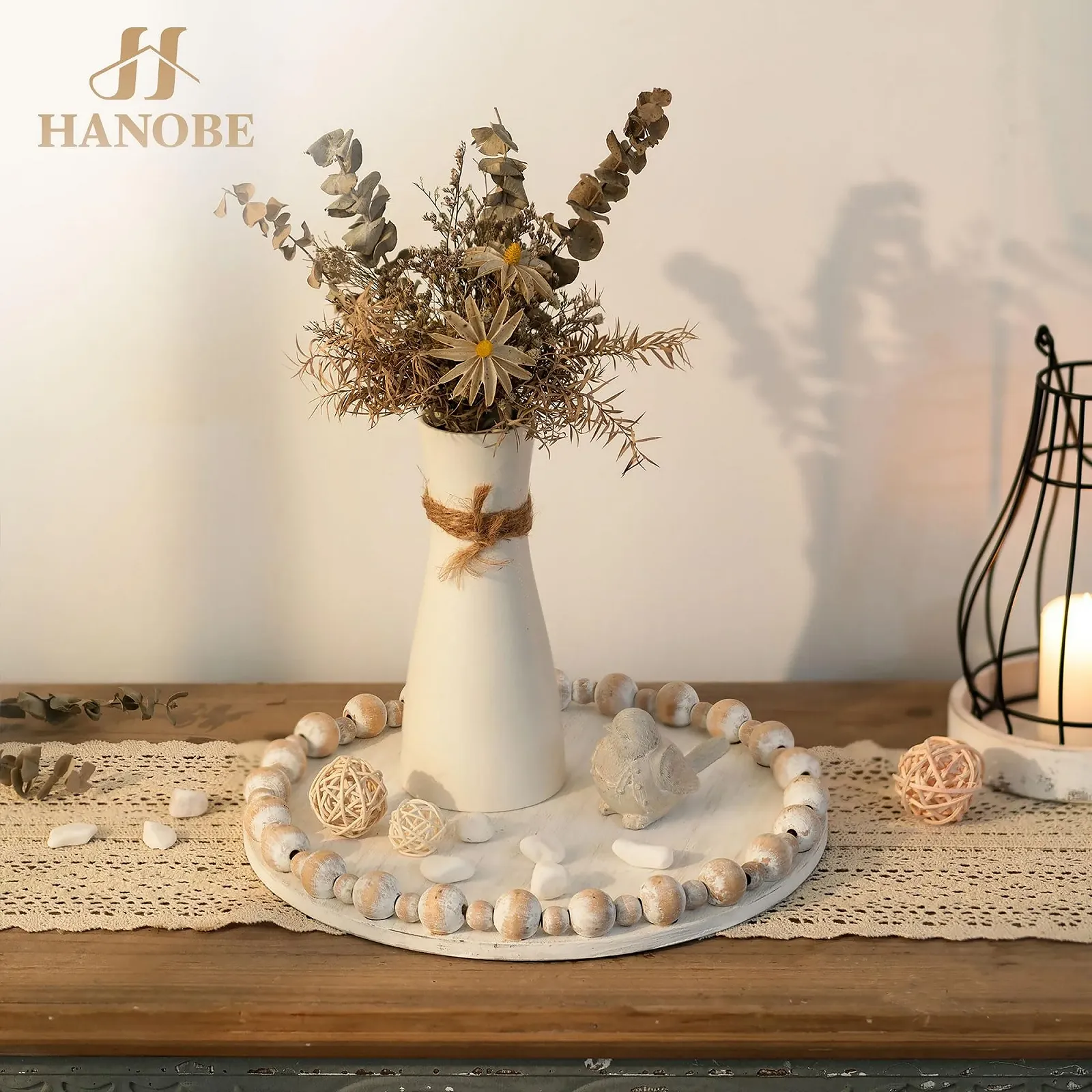 Круглый декоративный поднос Hanobe Деревянный, с искусственным жемчужным краем, фото №8