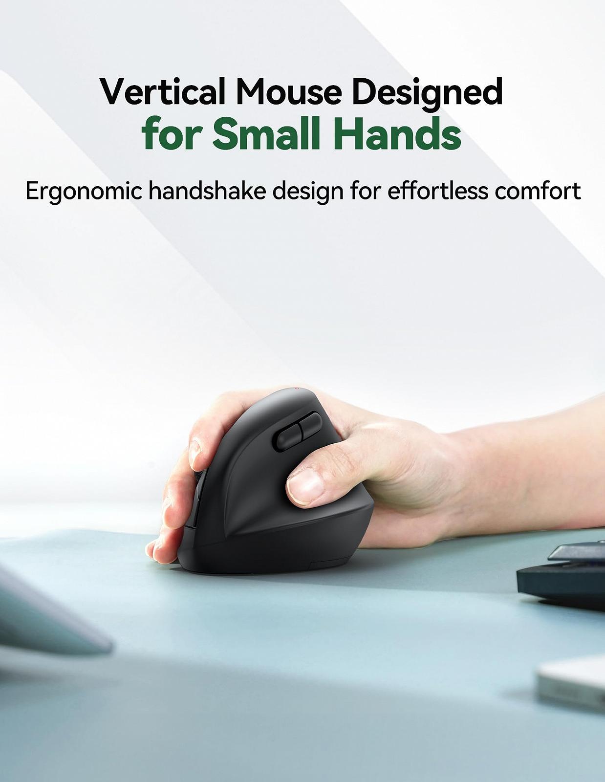 Миша TECKNET Mini, 2.4G Бездротова Вертикальна Ергономічна для Маленьких Рук, 4800 DPI, 5 рівнів DPI, 6 кнопок, Оптична, фото №3