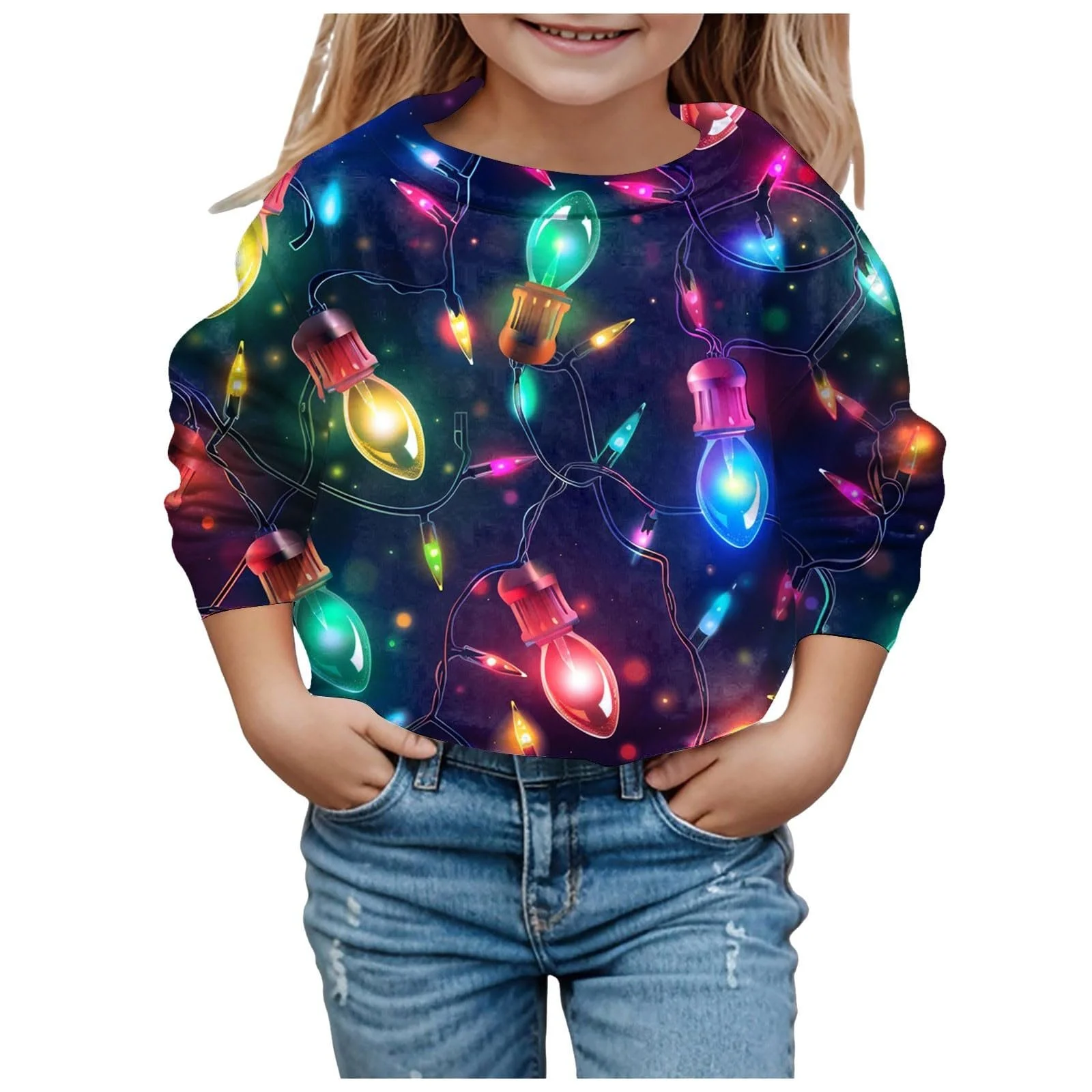 Різдвяний світшот для малюків, дитяча мода, святковий, милий, з принтом, з круглим вирізом, фото №1