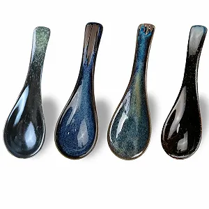 Ложка для супа керамическая, в азиатском стиле, синяя (4 шт) - Фото 1