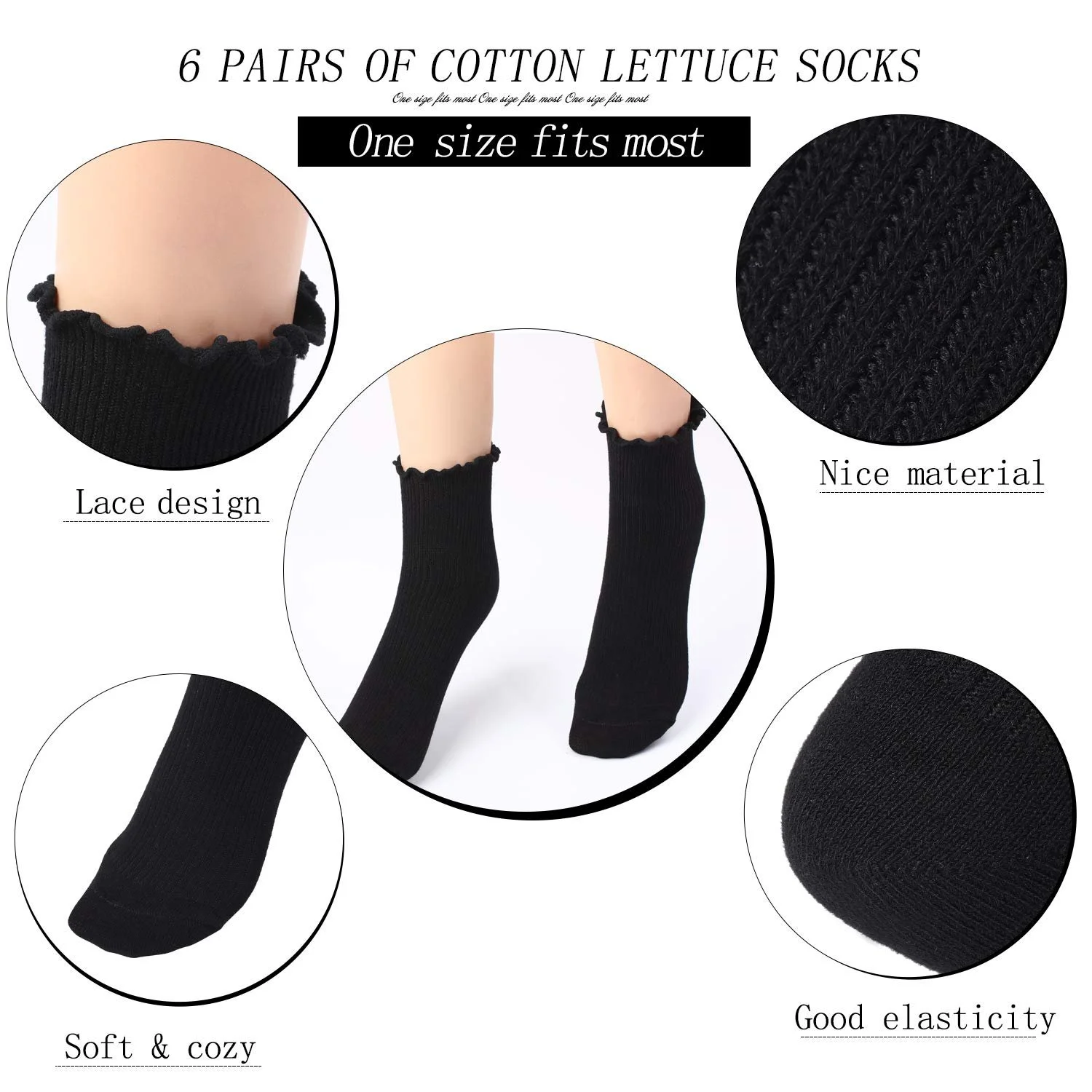 Жіночі шкарпетки, мереживні шкарпетки з оборками, 6 пар, фото №2 Жіночі шкарпетки, мереживні шкарпетки з оборками, 6 пар, фото №2