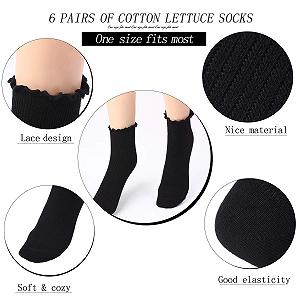 Женские носки, кружевные носки с оборками, вязаные носки с однотонным салатным краем, 6 пар, Einheitsgr, synthetic.ua - Фото 1