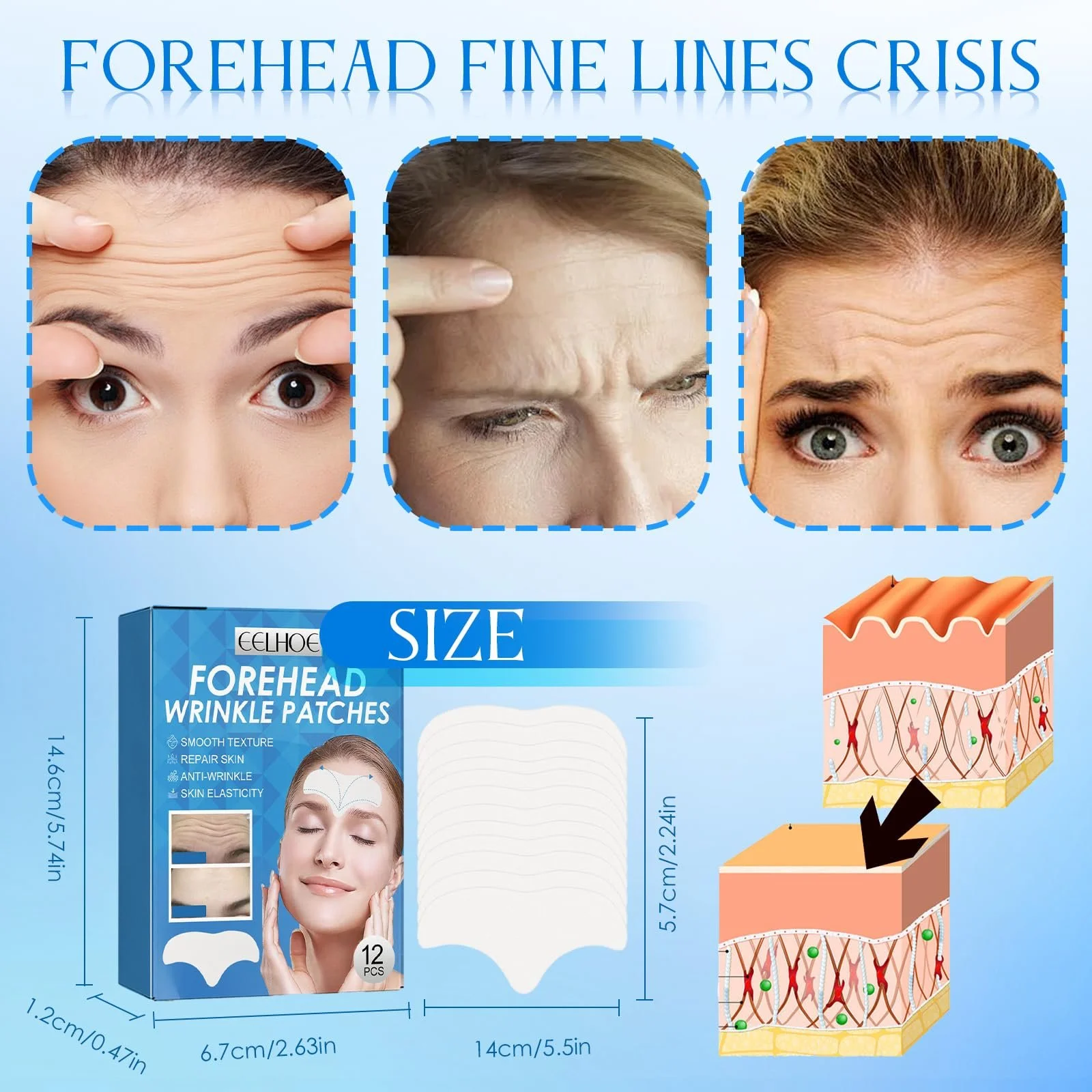 Патчі для чола LURNODY, 12 шт., проти зморшок, розгладжуюча стрічка для обличчя, для відновлення вологи шкіри, фото №7