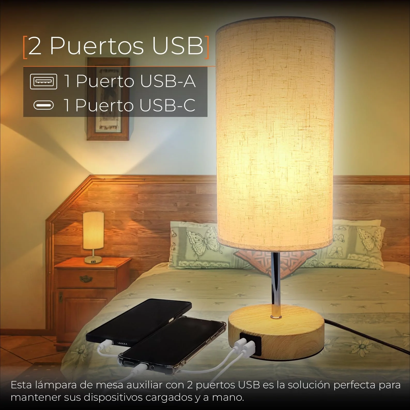 Настільна лампа LED ATOMANT Touch Dimmable USB A+C 3 рівні яскравості Бежевий, фото №3