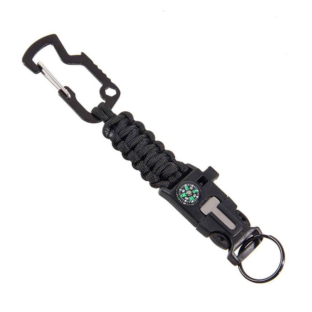 Браслет Paracord 7 Core для виживання на природі, аварійний спортивний комплект із застібкою, відкривачкою для пляшок, кресалом, компасом, скребком, чорний, фото №1