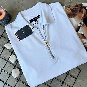 Мужское белое поло Tommy Hilfiger брендовая футболка с воротником Томми стильная рубашка коротким рукавом - Фото 1