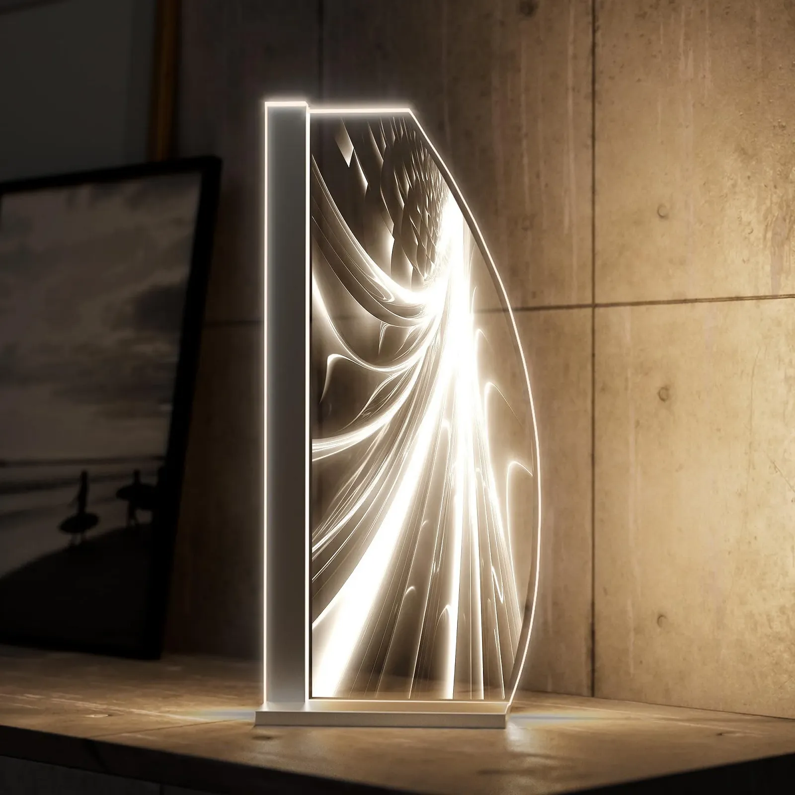 Настільна лампа LED скляна з гравіюванням Neon Flash Sail Сріблястий, фото №2